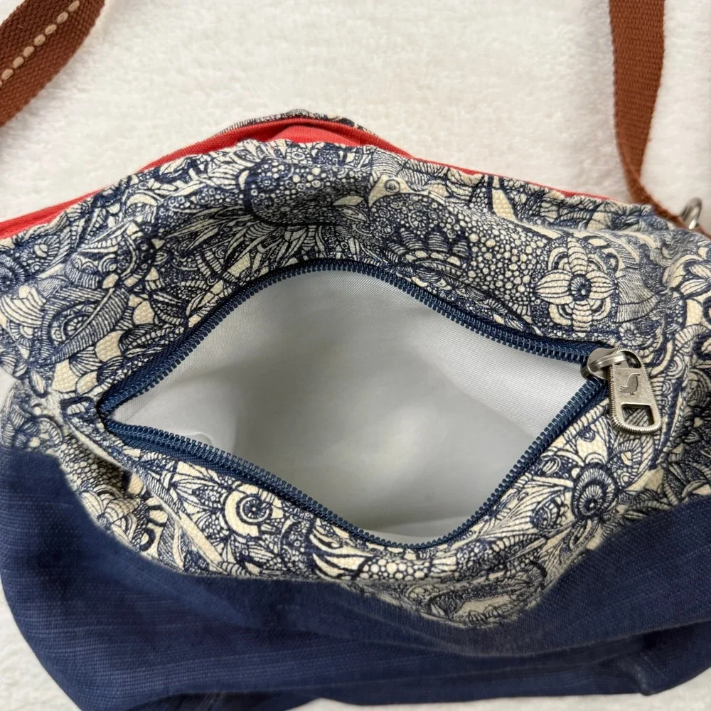 Sakroots Crossbody Bag Blue Floral‎ Canvas Boho Artist Circle Adjustable Strap